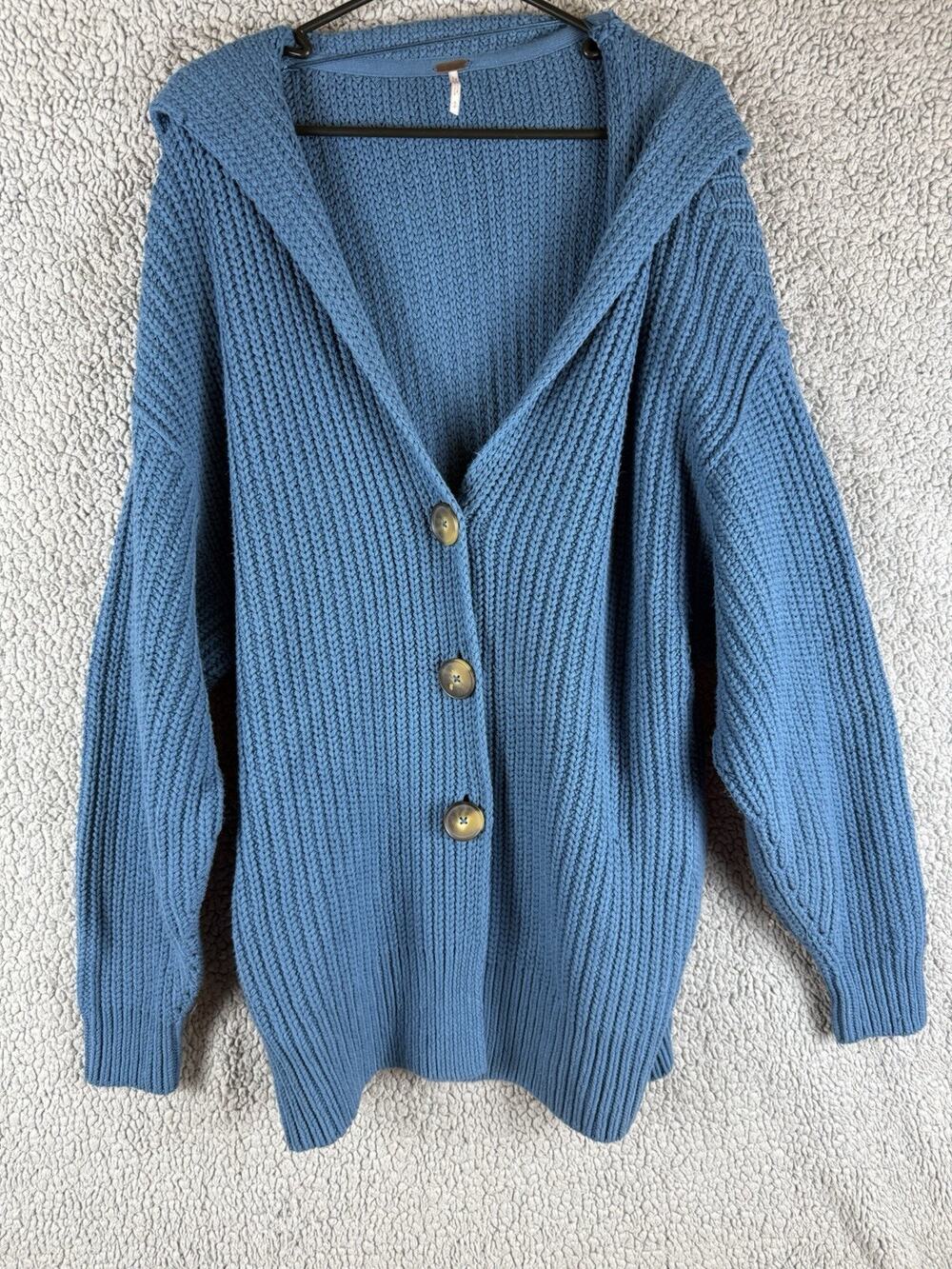Free People Swim Too Deep Oversized Knit Cardigan Sweater Size Small Blue